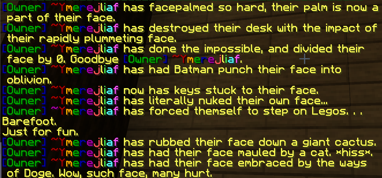 Example screenshot of various Faceharm commands in action.